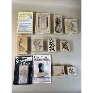 Vintage New 1980-2000s Craft Wood Rubber Stamps Lot Of‎ 12 Various Themes